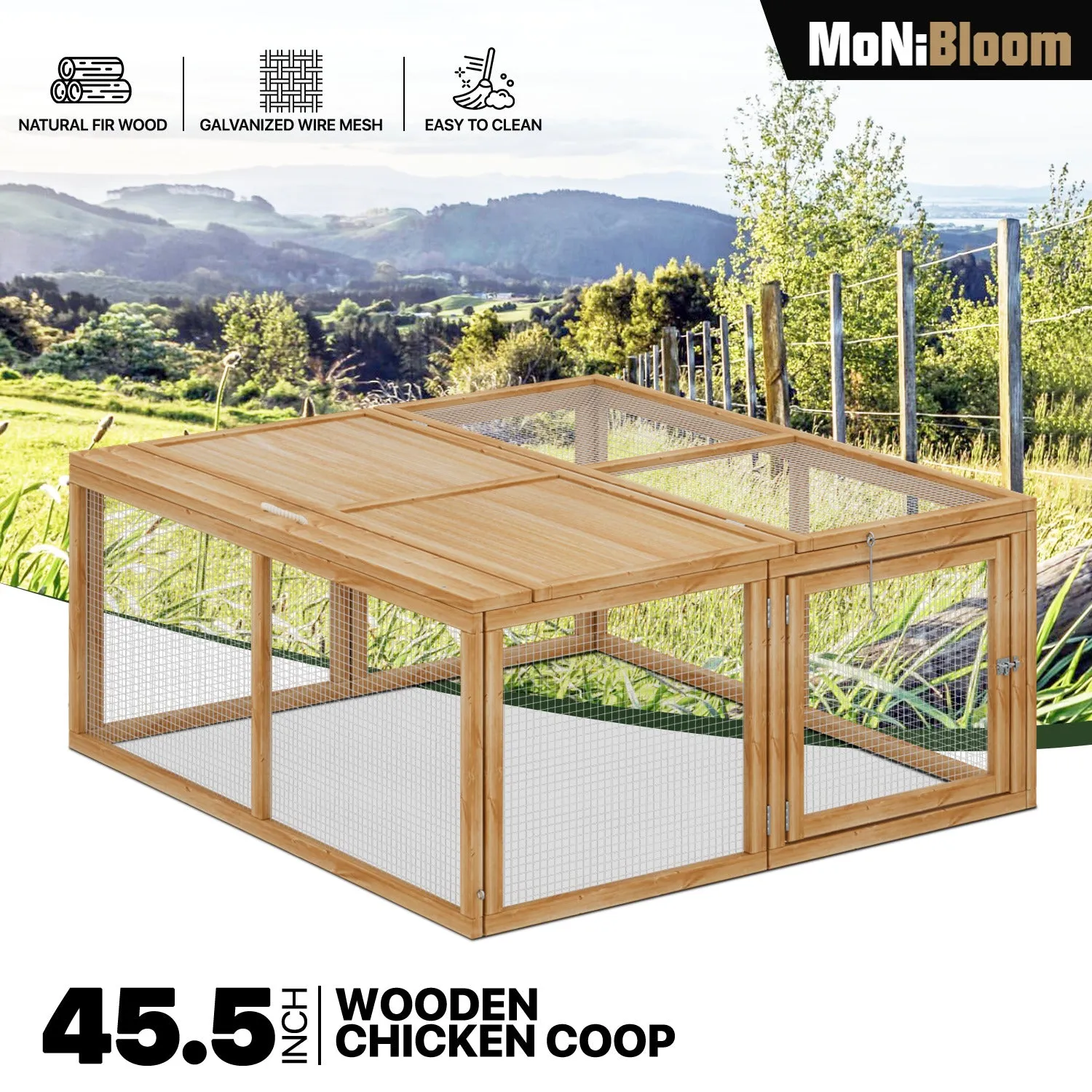 46" Width Foldable Wooden Chicken Coop Rabbit Hutch