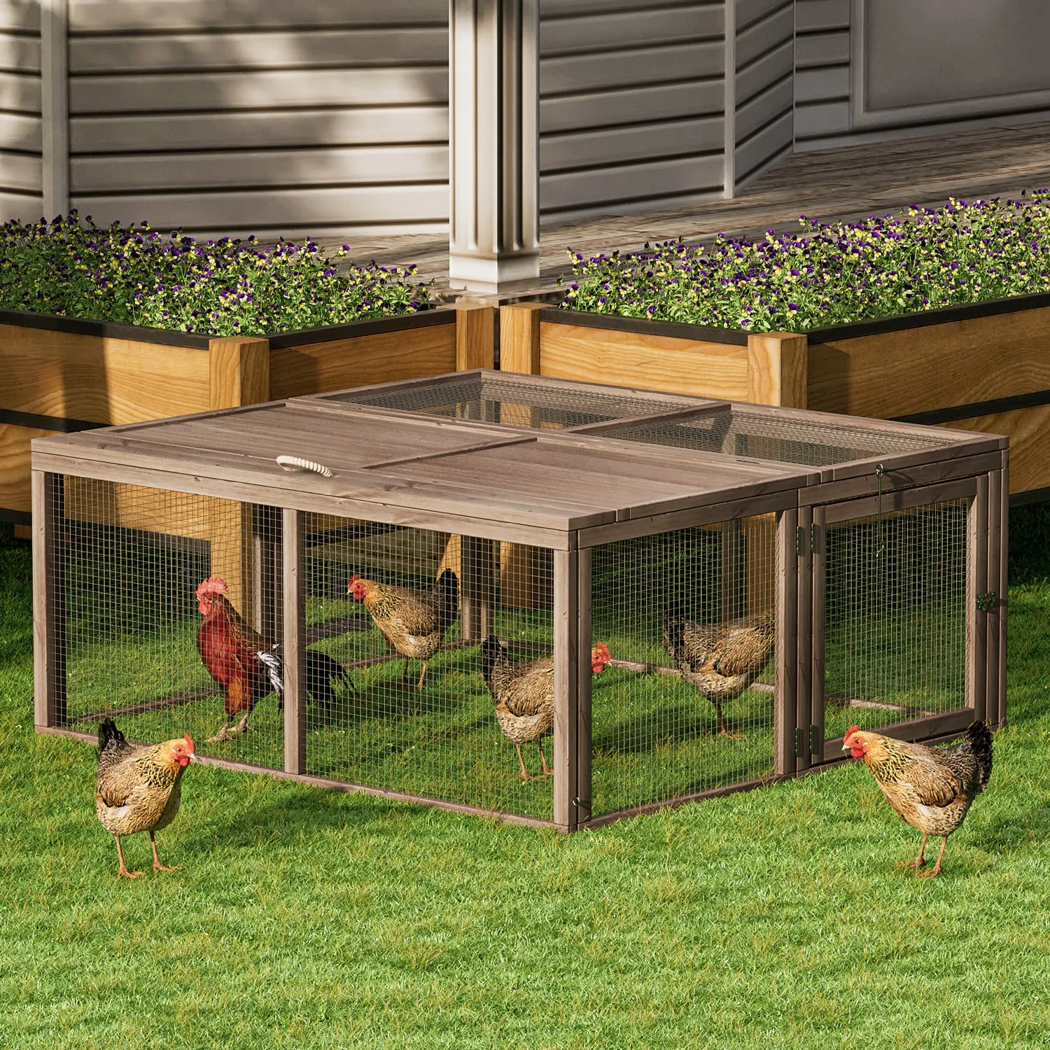 46" Width Foldable Wooden Chicken Coop Rabbit Hutch