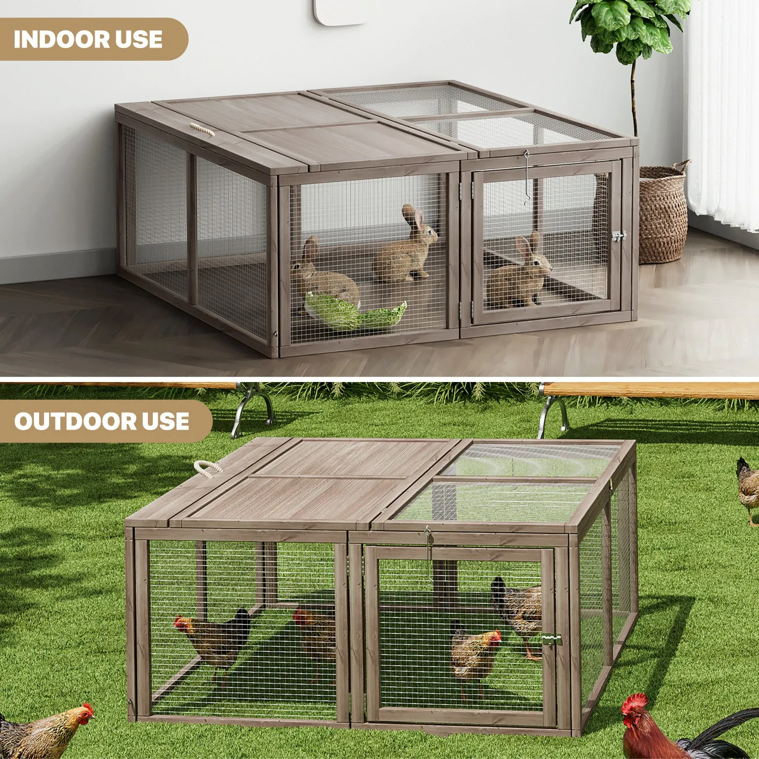 46" Width Foldable Wooden Chicken Coop Rabbit Hutch