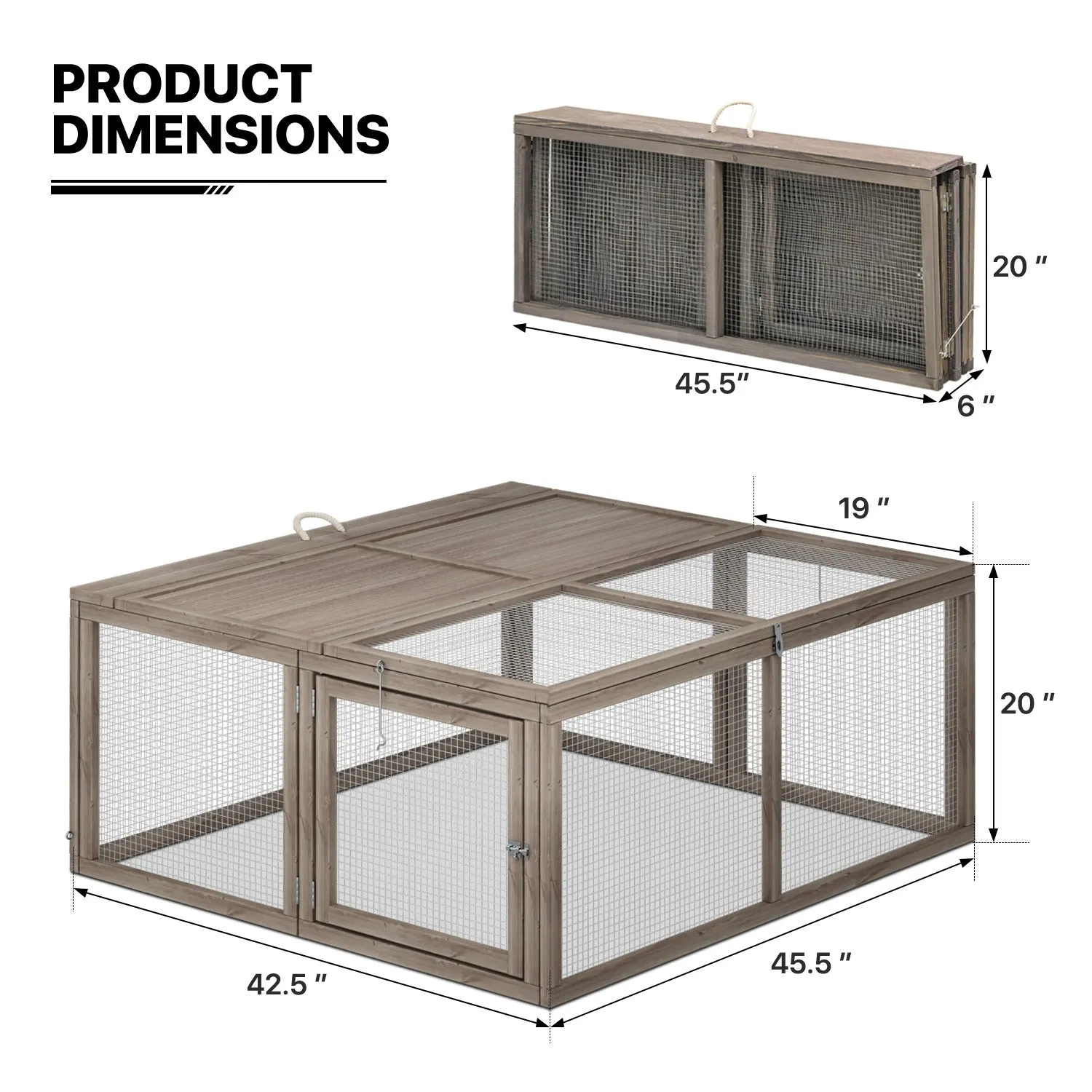 46" Width Foldable Wooden Chicken Coop Rabbit Hutch