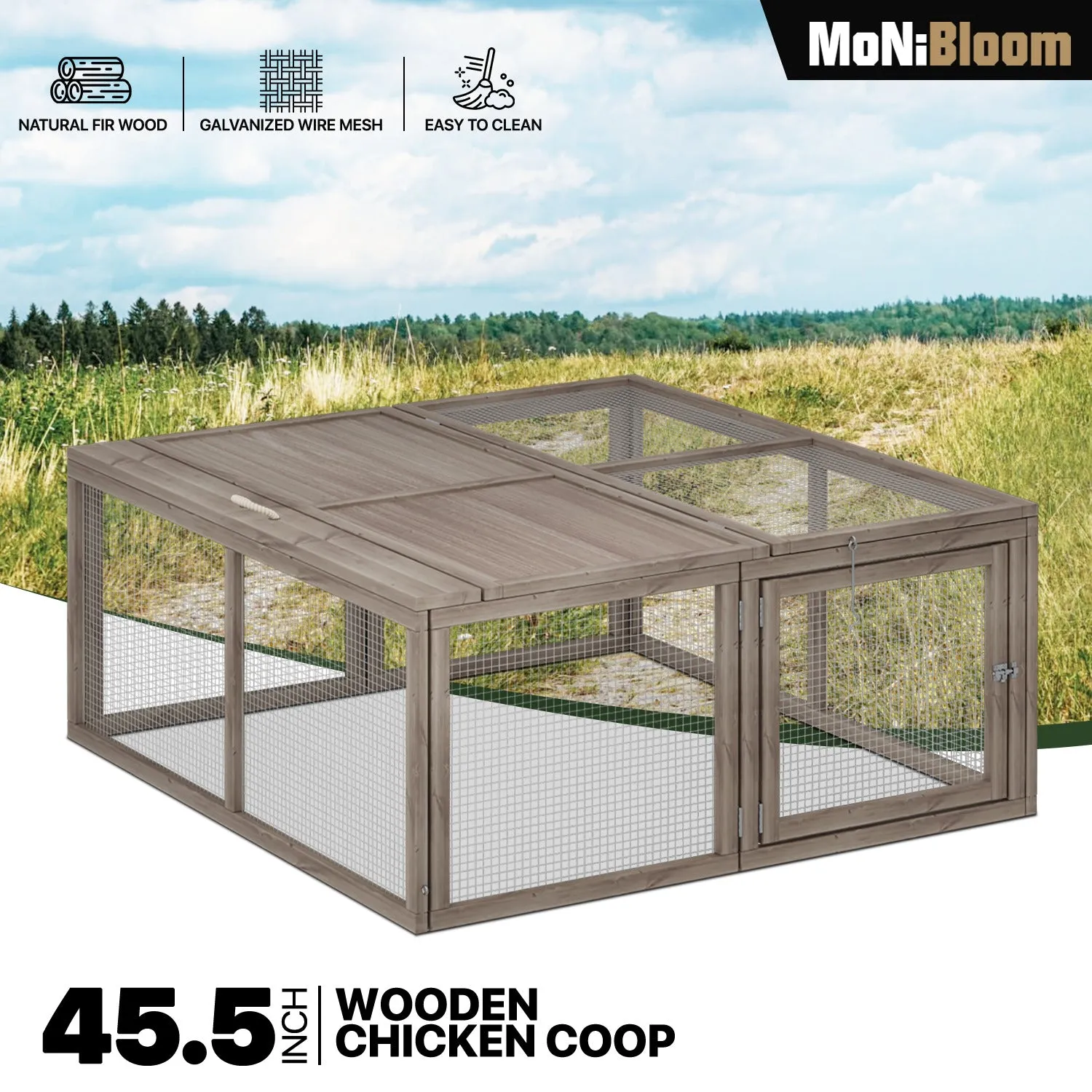 46" Width Foldable Wooden Chicken Coop Rabbit Hutch