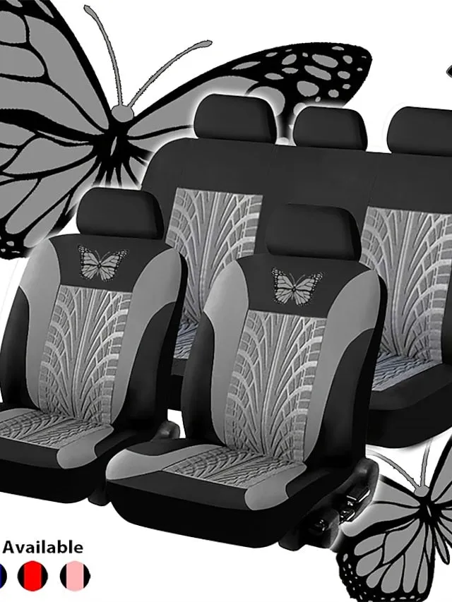 5 Seats Car Seat Cover Full Set Fully Surrounded Car Seat Cover  Car Interior Washable Breathable Comfortable Butterfly Pattern Embroidery Car Seat Cover