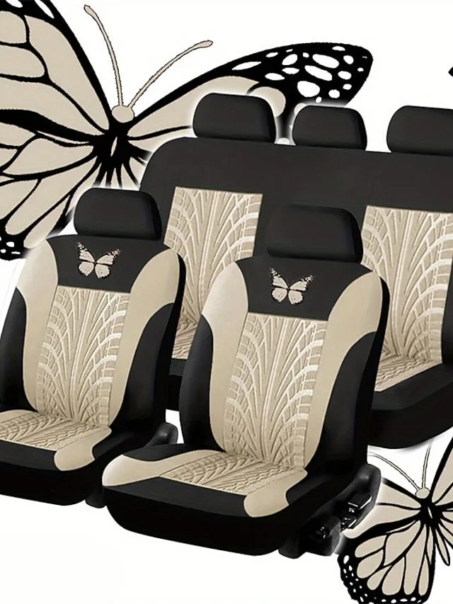 5 Seats Car Seat Cover Full Set Fully Surrounded Car Seat Cover  Car Interior Washable Breathable Comfortable Butterfly Pattern Embroidery Car Seat Cover