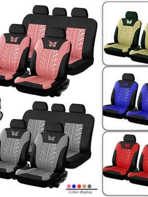 5 Seats Car Seat Cover Full Set Fully Surrounded Car Seat Cover  Car Interior Washable Breathable Comfortable Butterfly Pattern Embroidery Car Seat Cover