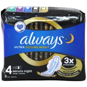 ALWAYS ULTRA Secure Night Pads with Wings, Size 4
