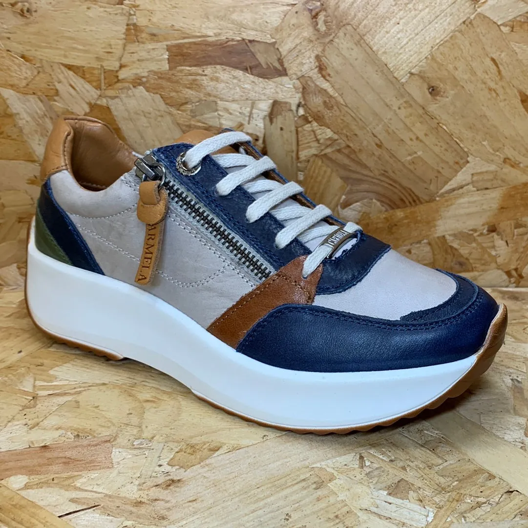 Carmela Womens Leather Fashion Trainers - Navy