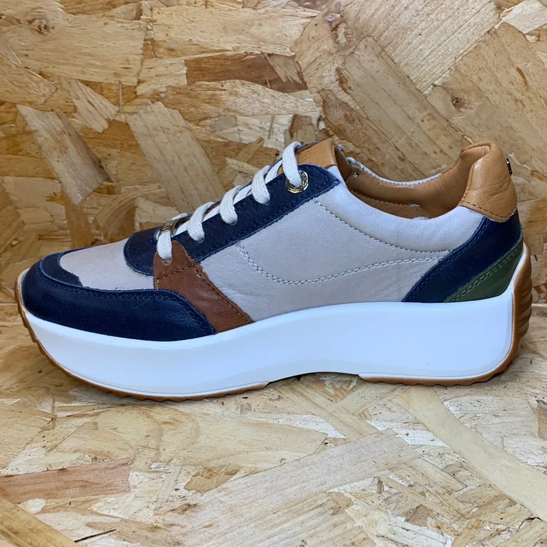 Carmela Womens Leather Fashion Trainers - Navy