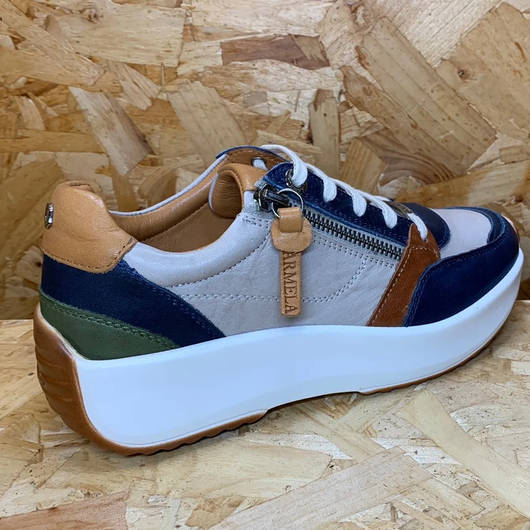 Carmela Womens Leather Fashion Trainers - Navy