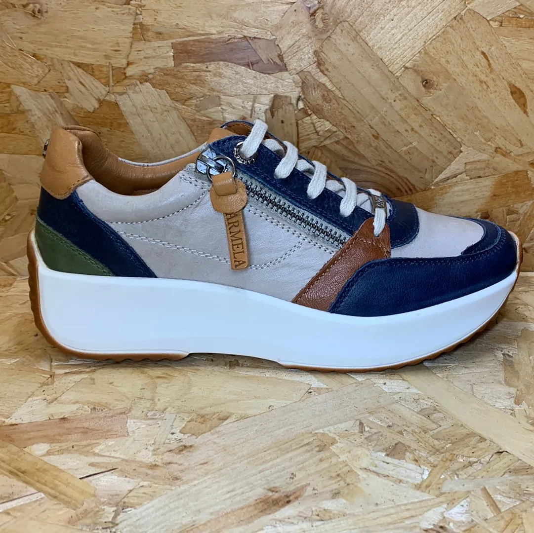 Carmela Womens Leather Fashion Trainers - Navy