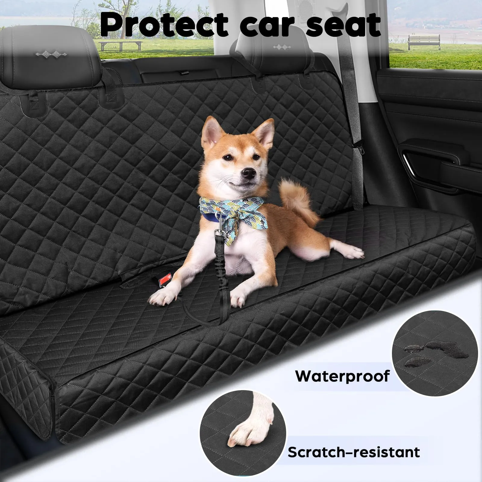 fidozen Waterproof Dog Car Seat Cover with Belt for Back Seat - Washable Pet Protector Accessories for Cars, Trucks, SUVs, and Bench Seats - Auto Backseat Hammock for Small & Large Dogs