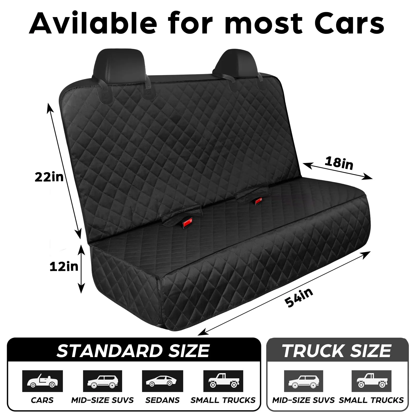 fidozen Waterproof Dog Car Seat Cover with Belt for Back Seat - Washable Pet Protector Accessories for Cars, Trucks, SUVs, and Bench Seats - Auto Backseat Hammock for Small & Large Dogs