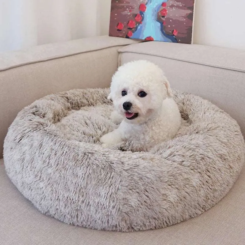 Fluffy Round Pet Bed – Super Soft Plush Nest for Dogs and Cats (50-70cm)