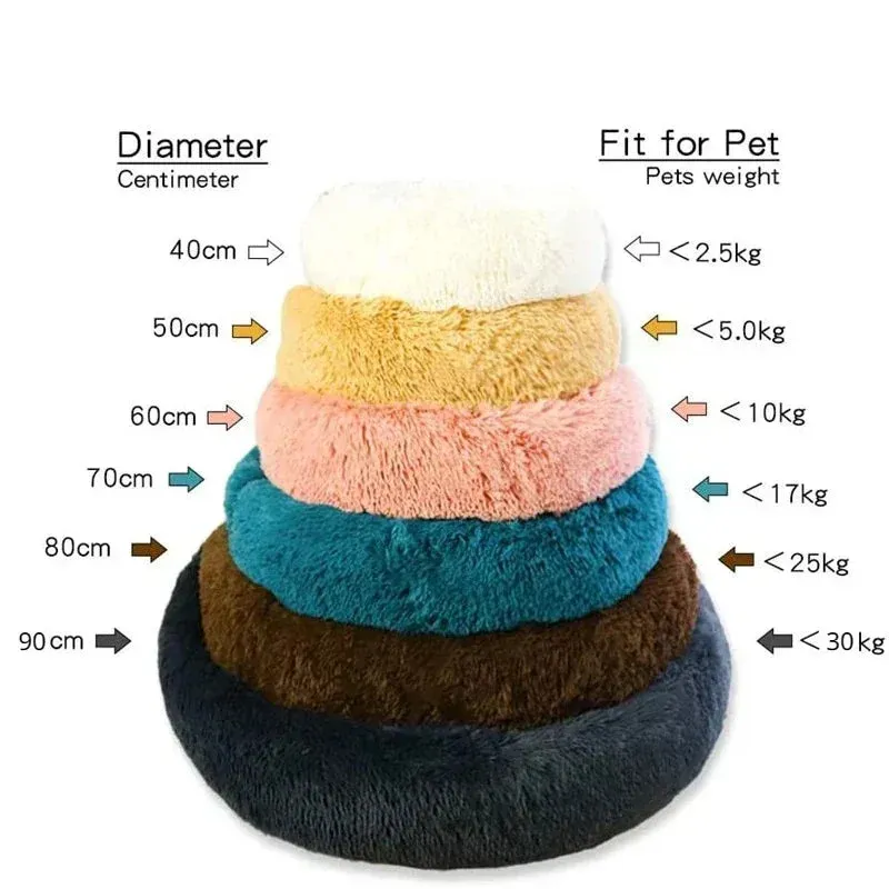 Fluffy Round Pet Bed – Super Soft Plush Nest for Dogs and Cats (50-70cm)