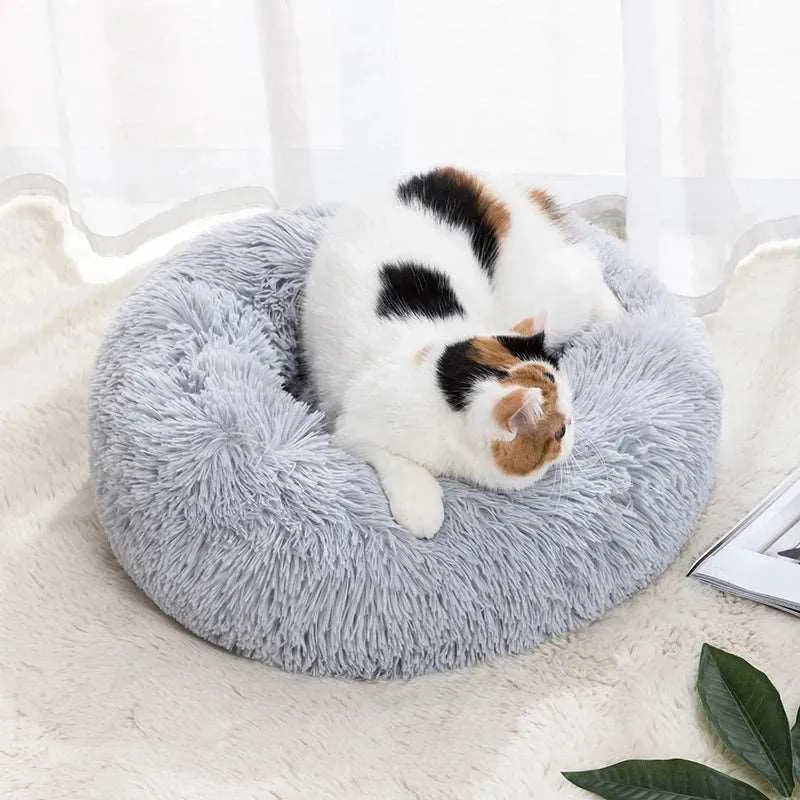 Fluffy Round Pet Bed – Super Soft Plush Nest for Dogs and Cats (50-70cm)