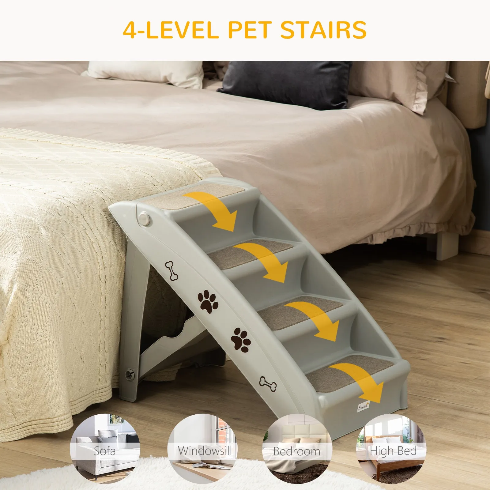 Foldable Pet Stairs for Cats, 62cm - Grey