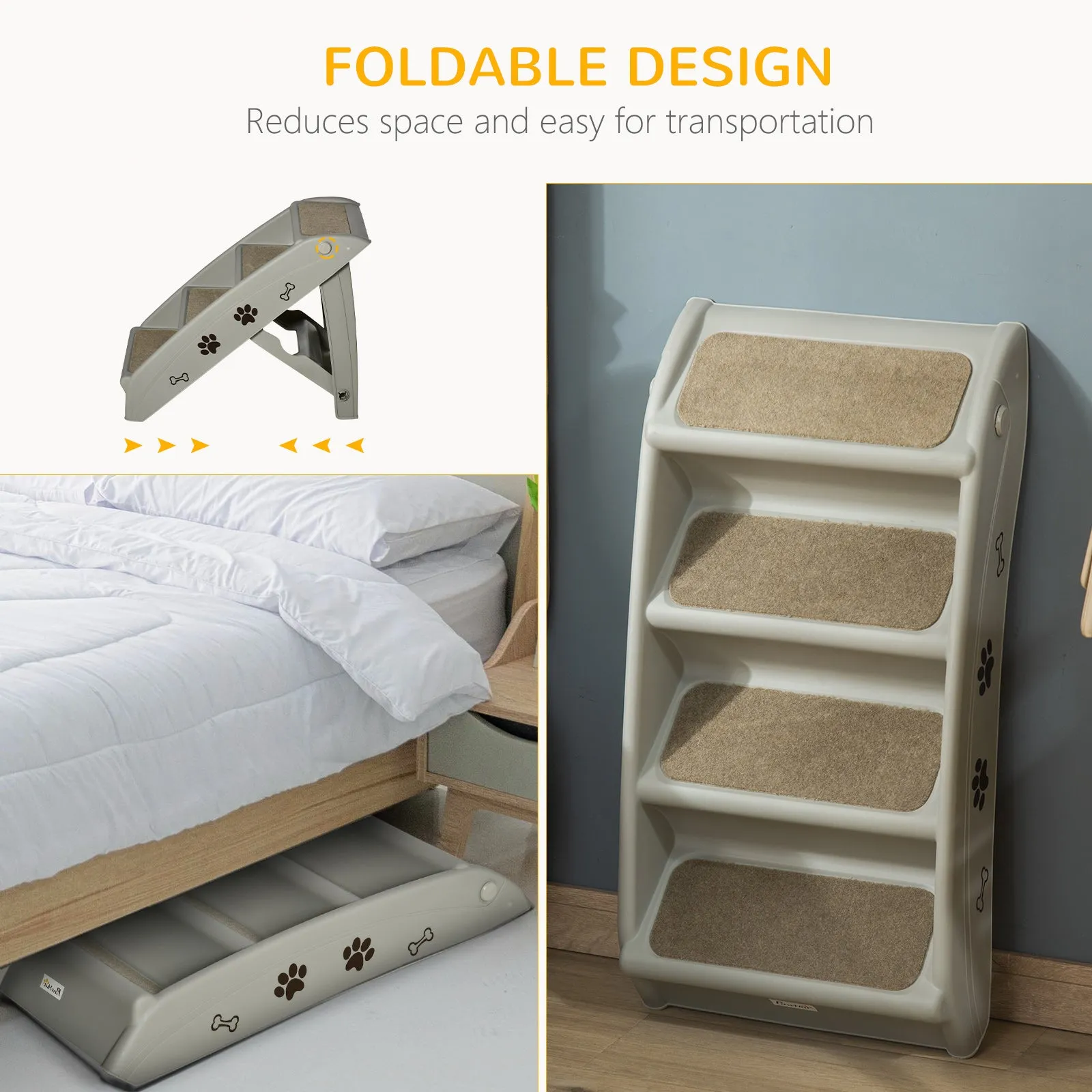 Foldable Pet Stairs for Cats, 62cm - Grey