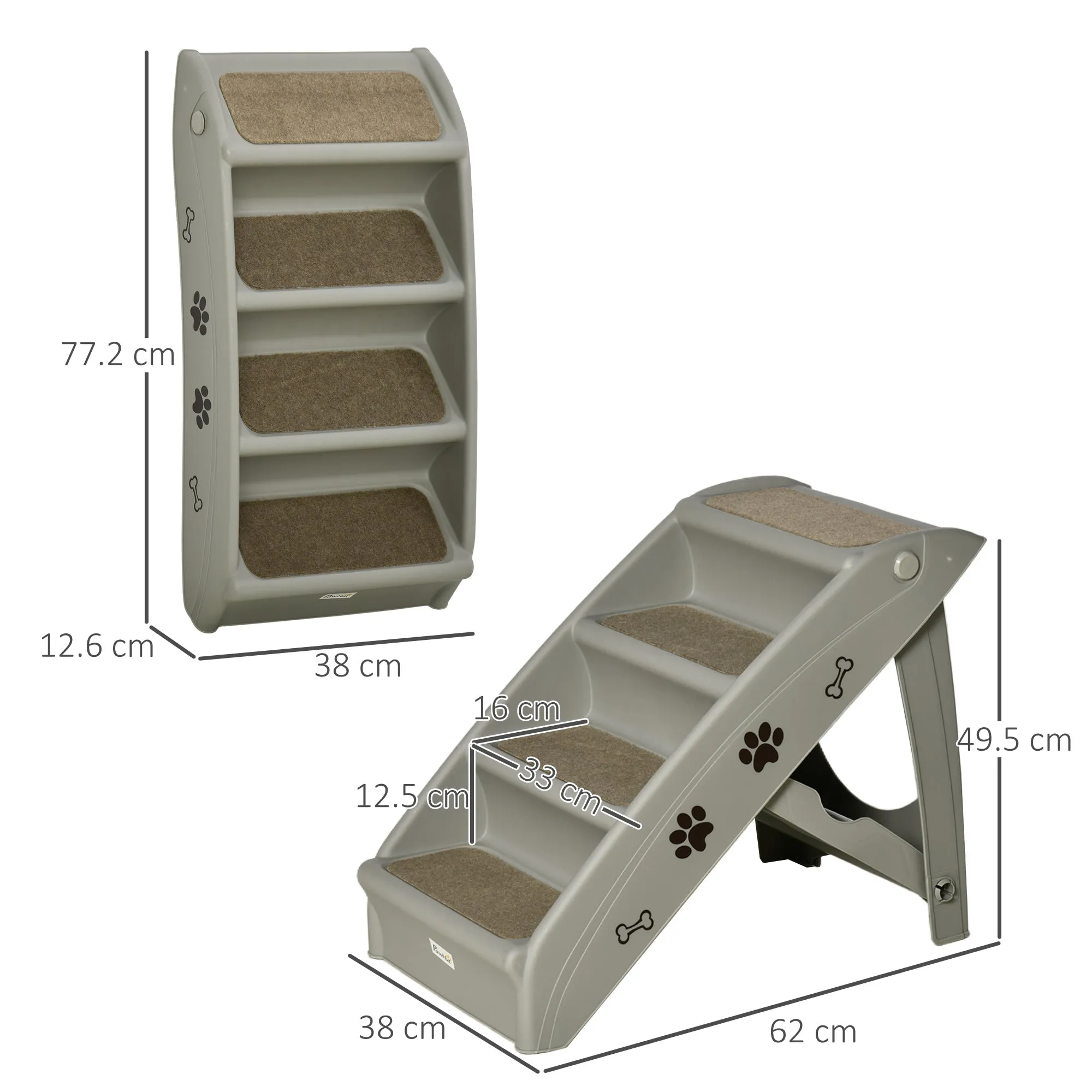 Foldable Pet Stairs for Cats, 62cm - Grey