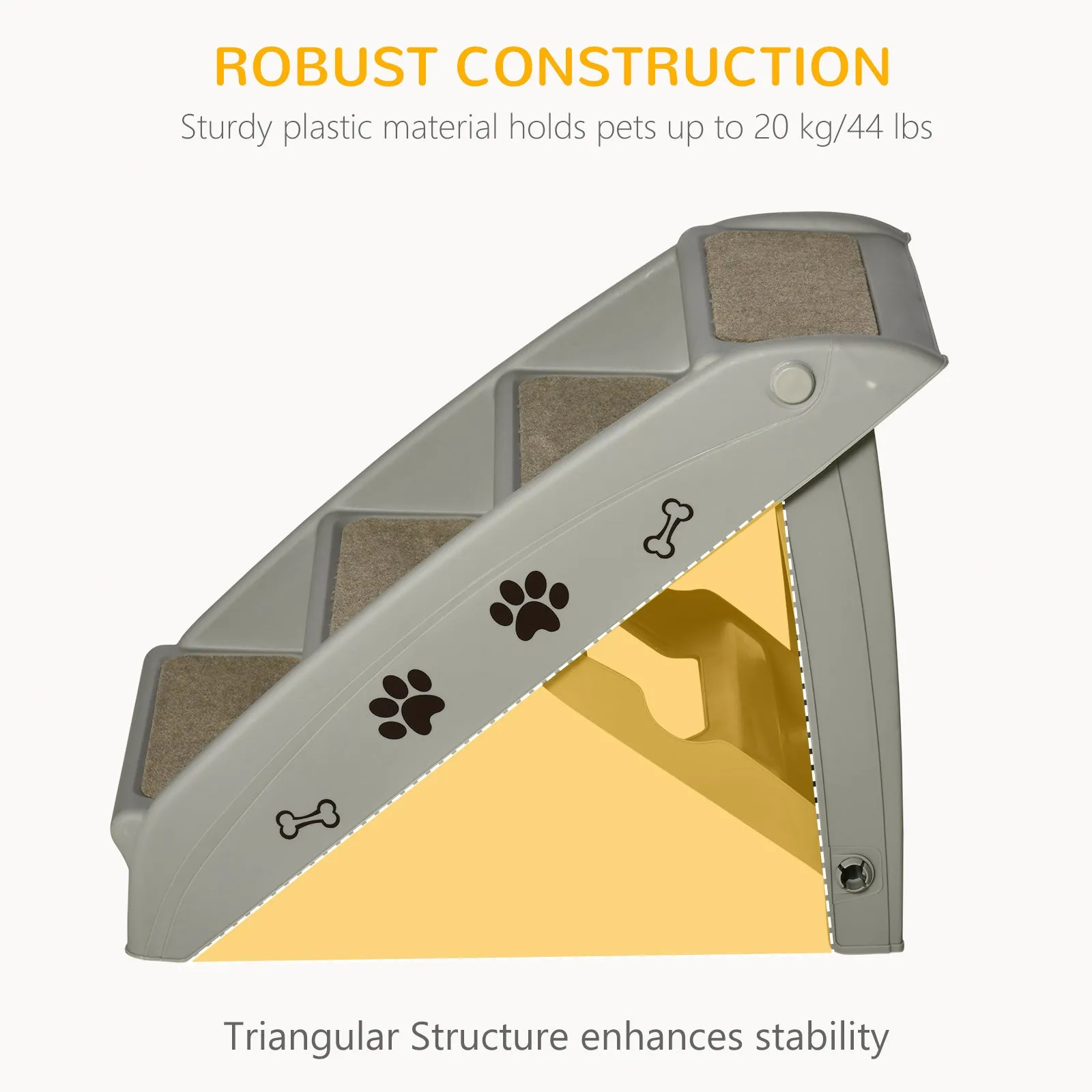 Foldable Pet Stairs for Cats, 62cm - Grey