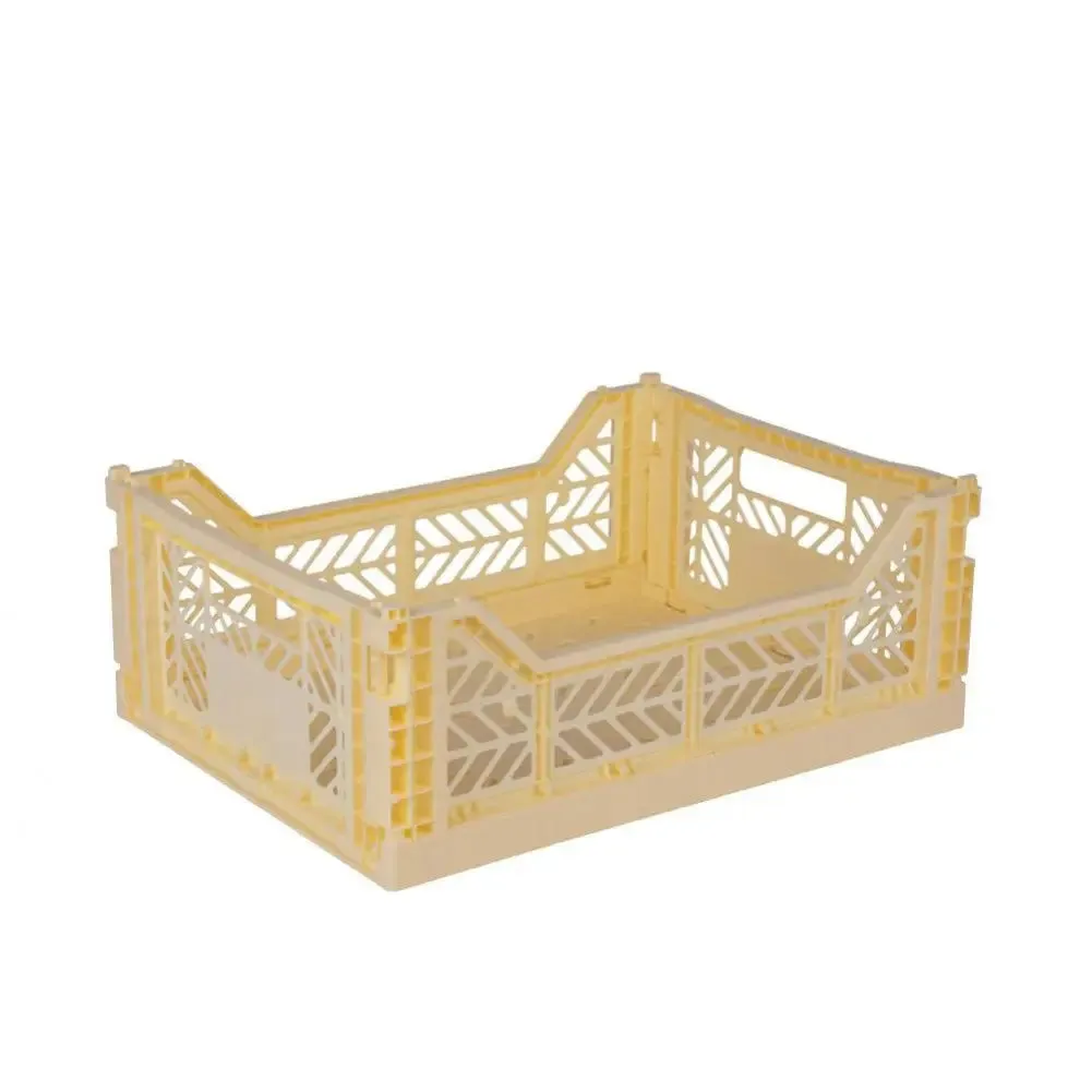Foldable Storage Bins, Plastic Crate for Storage, Collapsible Crate, Utility Stackable Box Medium Banana