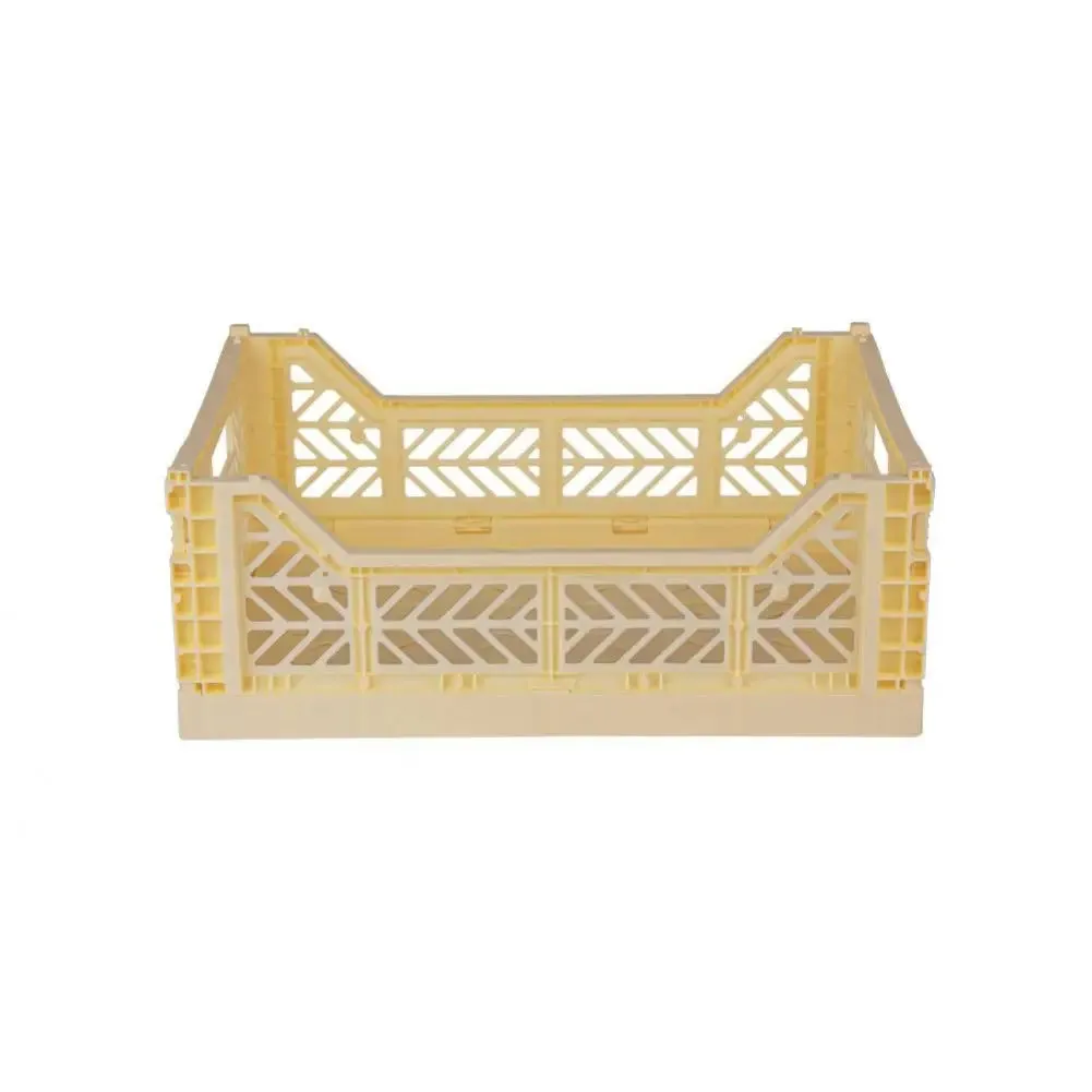 Foldable Storage Bins, Plastic Crate for Storage, Collapsible Crate, Utility Stackable Box Medium Banana