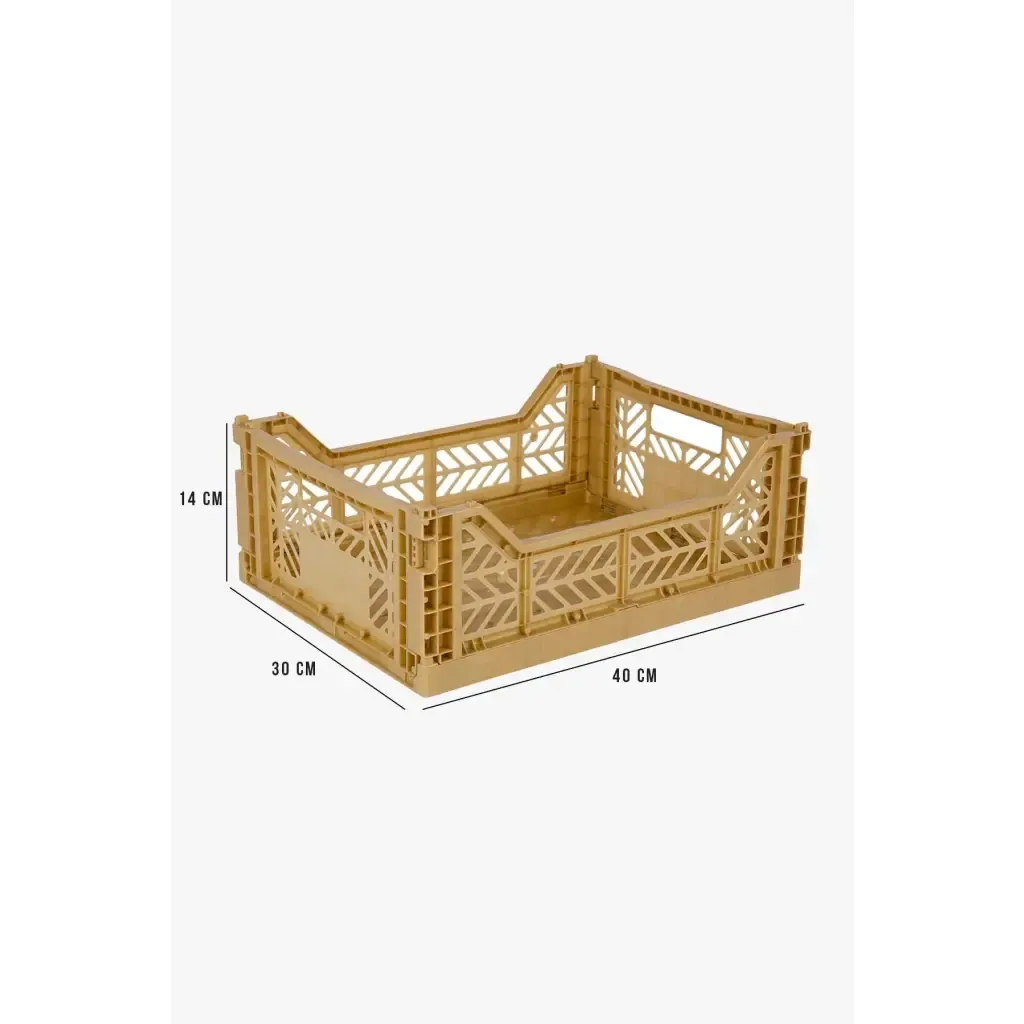 Foldable Storage Bins, Plastic Crate for Storage, Collapsible Crate, Utility Stackable Box Medium Gold