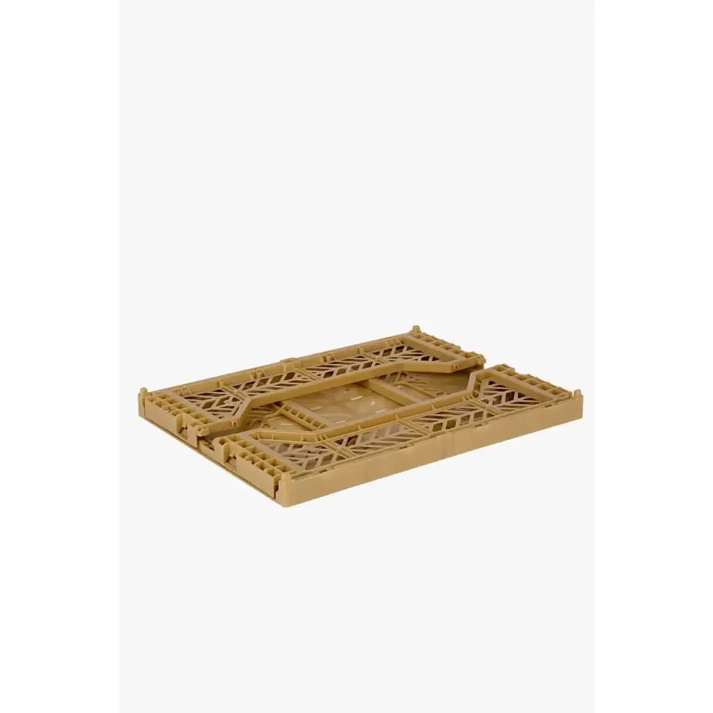 Foldable Storage Bins, Plastic Crate for Storage, Collapsible Crate, Utility Stackable Box Medium Gold