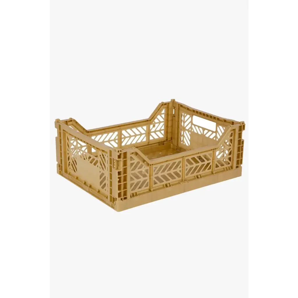 Foldable Storage Bins, Plastic Crate for Storage, Collapsible Crate, Utility Stackable Box Medium Gold