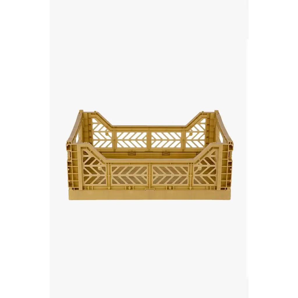 Foldable Storage Bins, Plastic Crate for Storage, Collapsible Crate, Utility Stackable Box Medium Gold