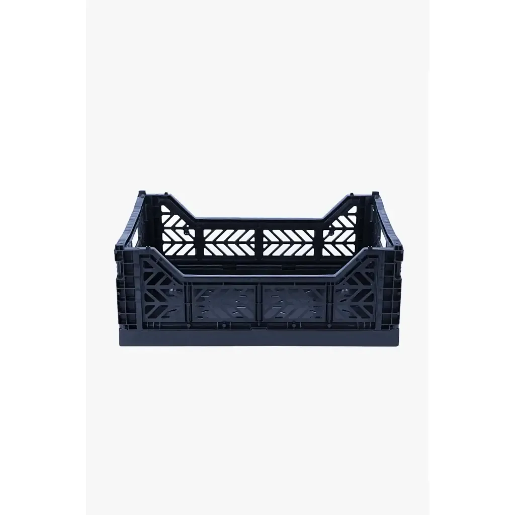 Foldable Storage Bins, Plastic Crate for Storage, Collapsible Crate, Utility Stackable Box Medium Navy