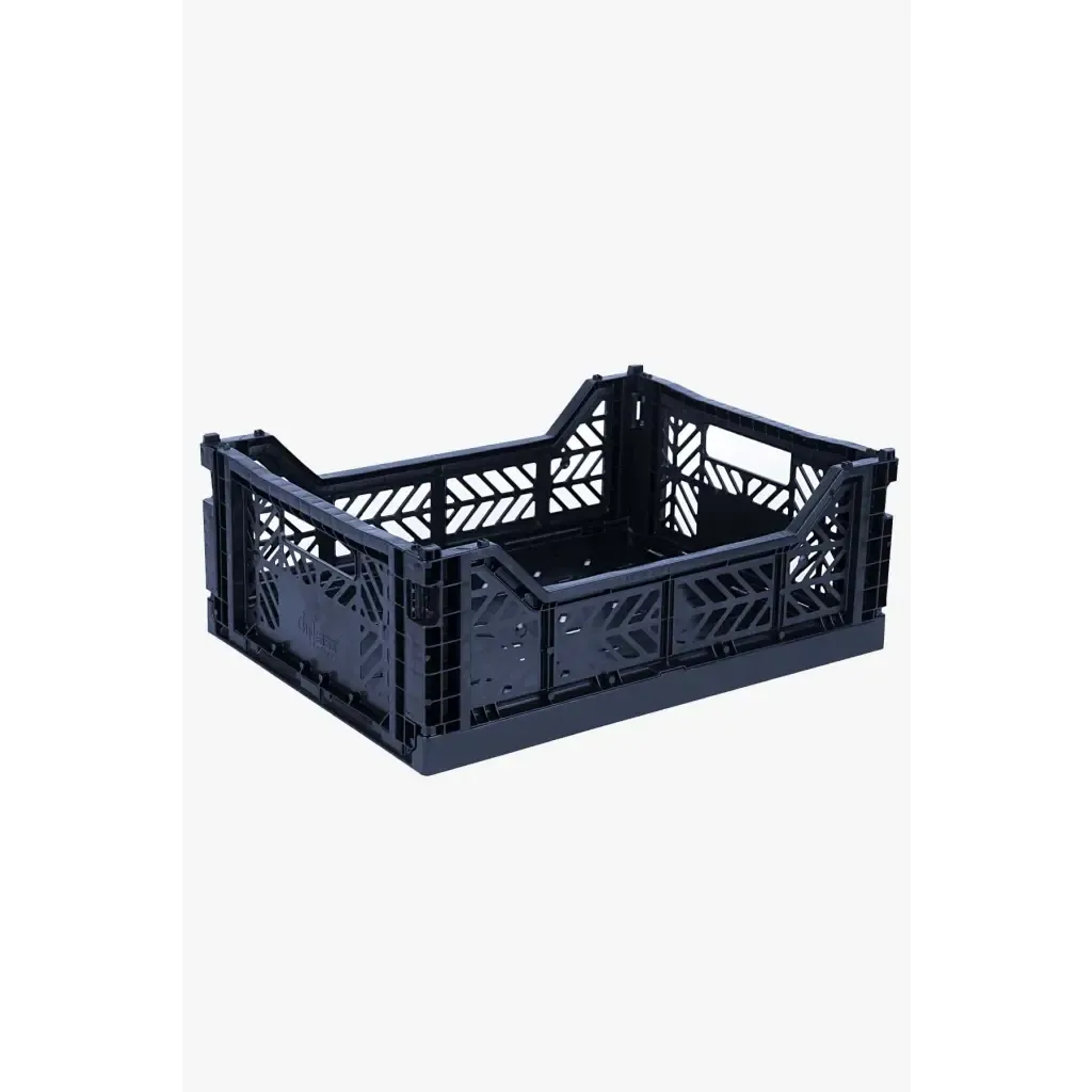 Foldable Storage Bins, Plastic Crate for Storage, Collapsible Crate, Utility Stackable Box Medium Navy