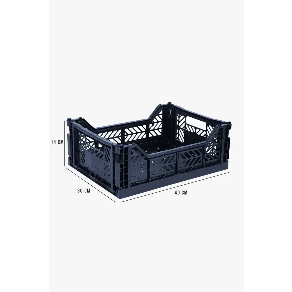 Foldable Storage Bins, Plastic Crate for Storage, Collapsible Crate, Utility Stackable Box Medium Navy
