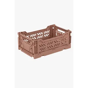 Foldable Storage Bins, Plastic Crate for Storage, Collapsible Crate, Utility Stackable Box Small Warm Taupe