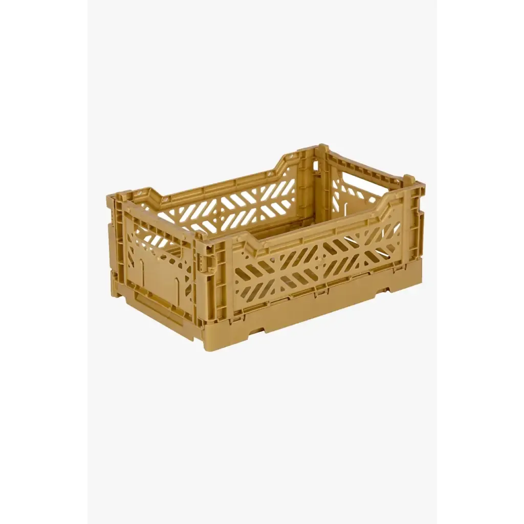 Foldable Storage Bins,Plastic Crate for Storage,Collapsible Crate, Utility Stackable Box Small Gold