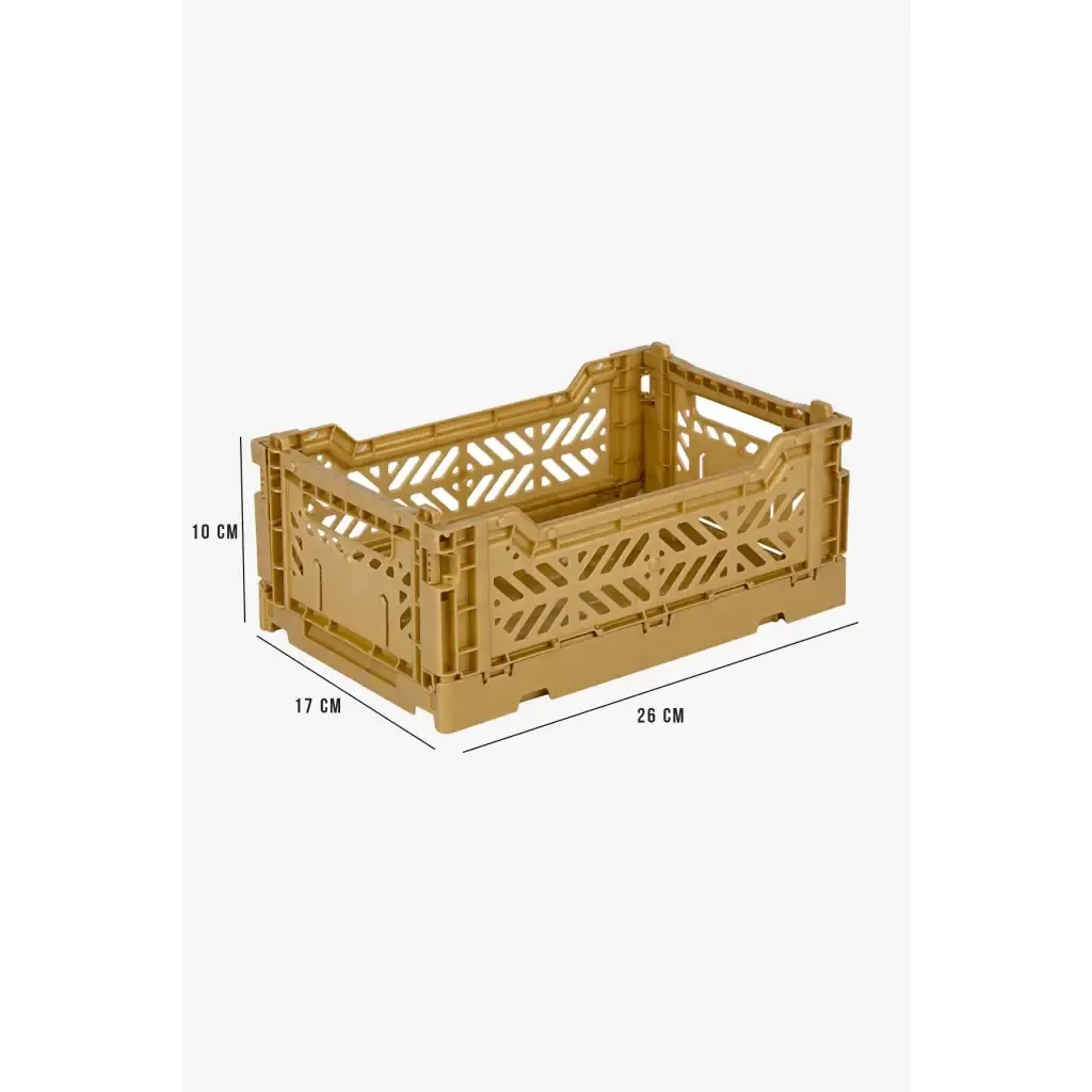 Foldable Storage Bins,Plastic Crate for Storage,Collapsible Crate, Utility Stackable Box Small Gold