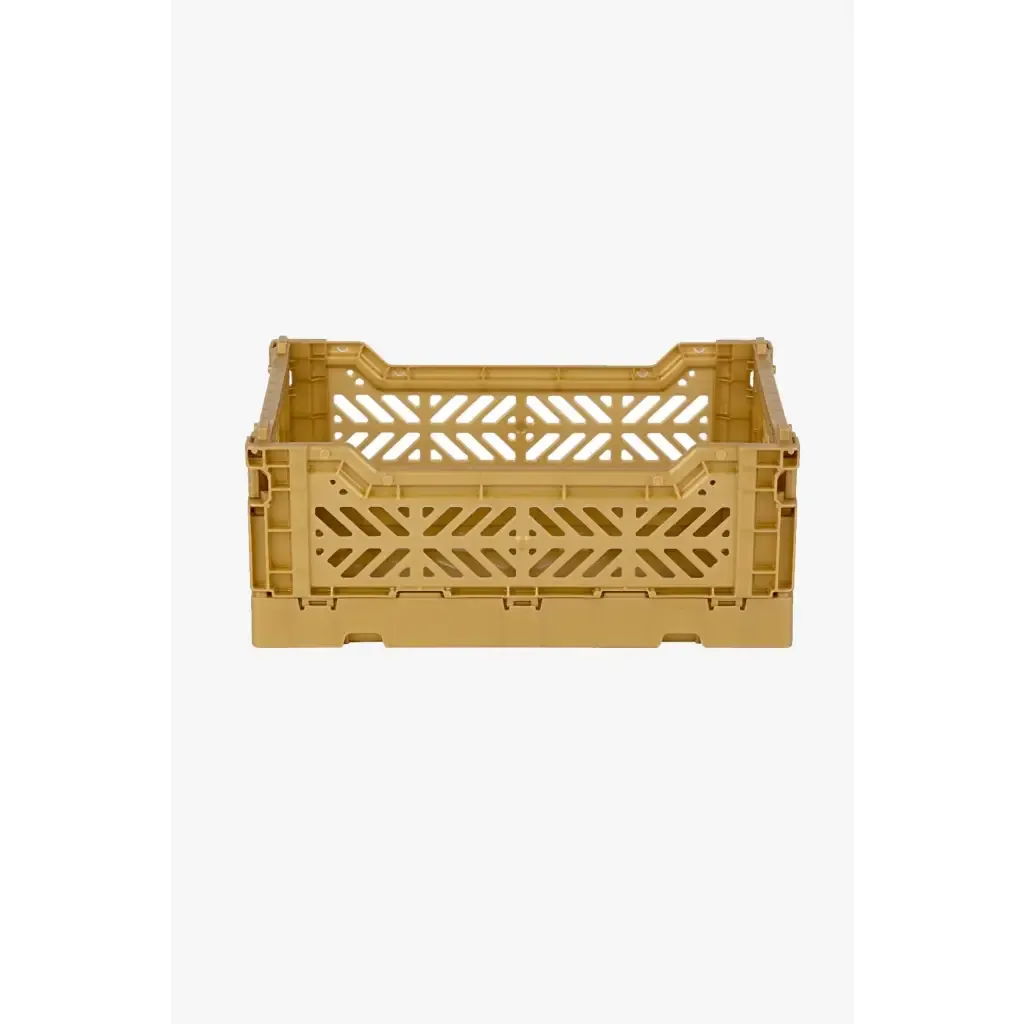 Foldable Storage Bins,Plastic Crate for Storage,Collapsible Crate, Utility Stackable Box Small Gold