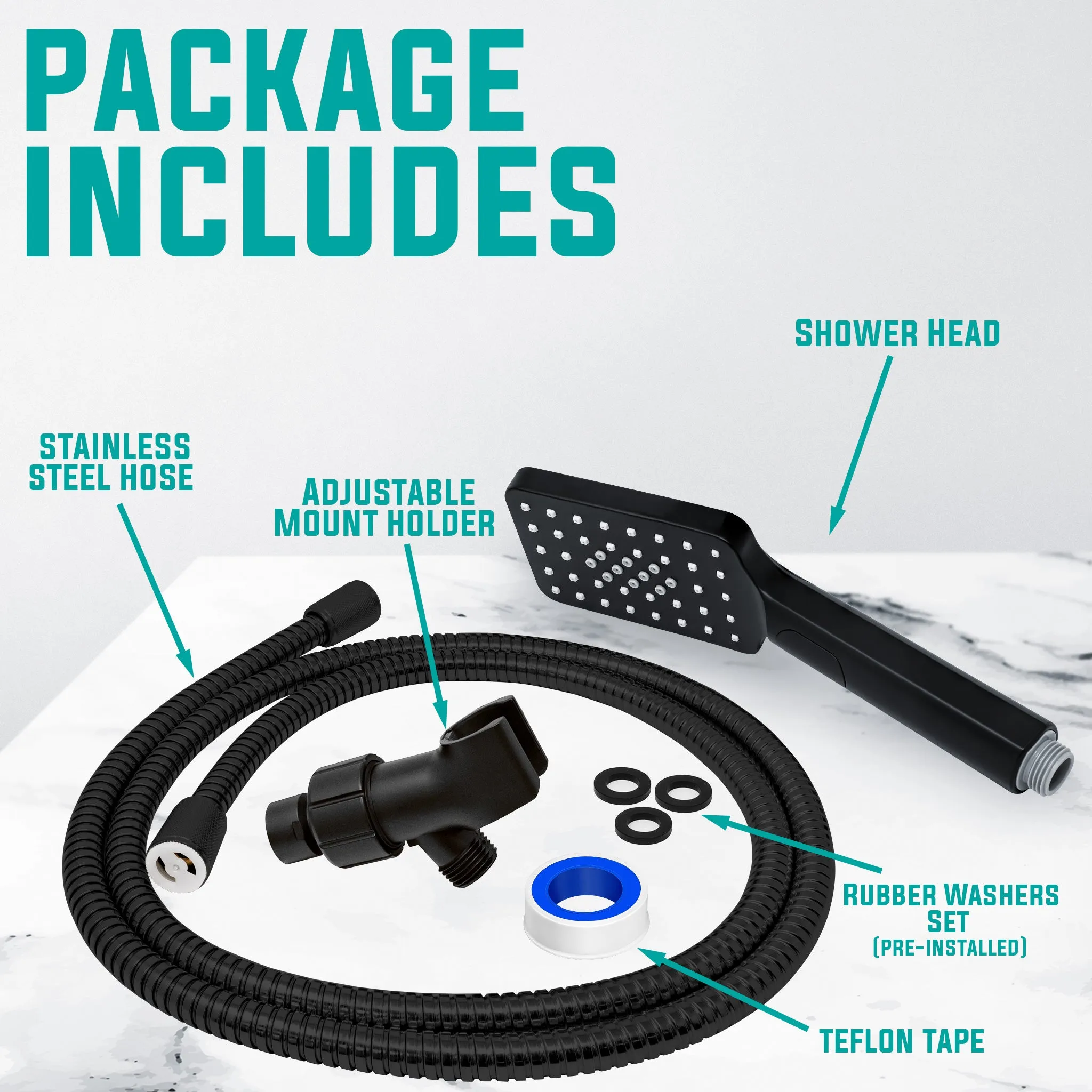 [FREE] Metpure High-Pressure Handheld Shower Head with Easy Clicker for Multiple Sprays. Low Profile Lightweight Rectangular Shower Head. Stainless Steel Hose & Adjustable Mount Holder. Matte Black Finish
