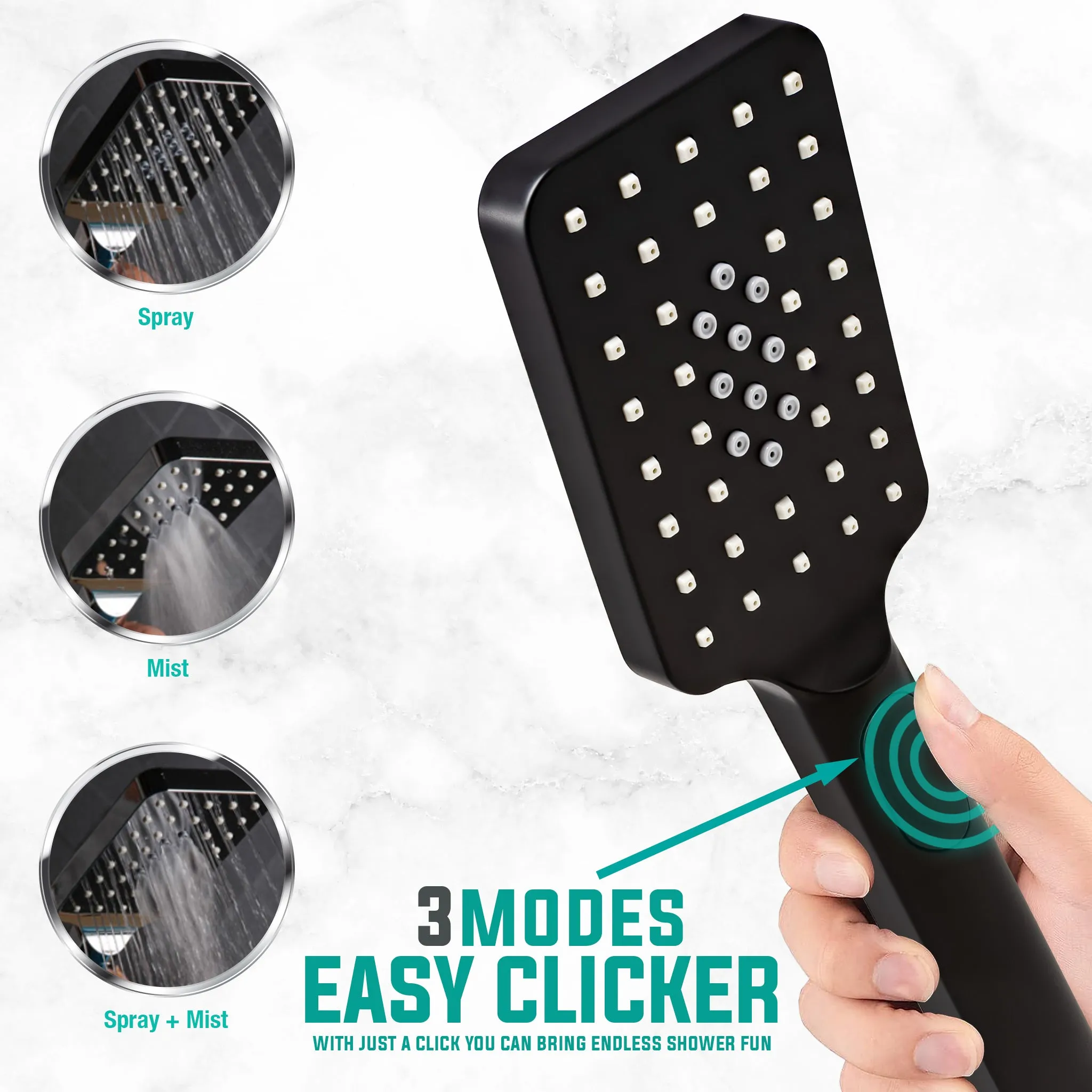 [FREE] Metpure High-Pressure Handheld Shower Head with Easy Clicker for Multiple Sprays. Low Profile Lightweight Rectangular Shower Head. Stainless Steel Hose & Adjustable Mount Holder. Matte Black Finish