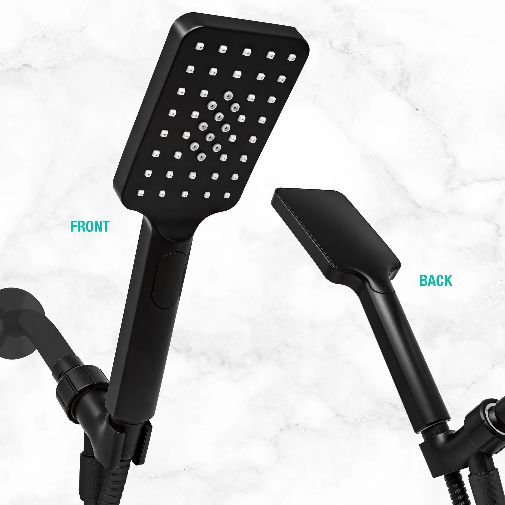 [FREE] Metpure High-Pressure Handheld Shower Head with Easy Clicker for Multiple Sprays. Low Profile Lightweight Rectangular Shower Head. Stainless Steel Hose & Adjustable Mount Holder. Matte Black Finish
