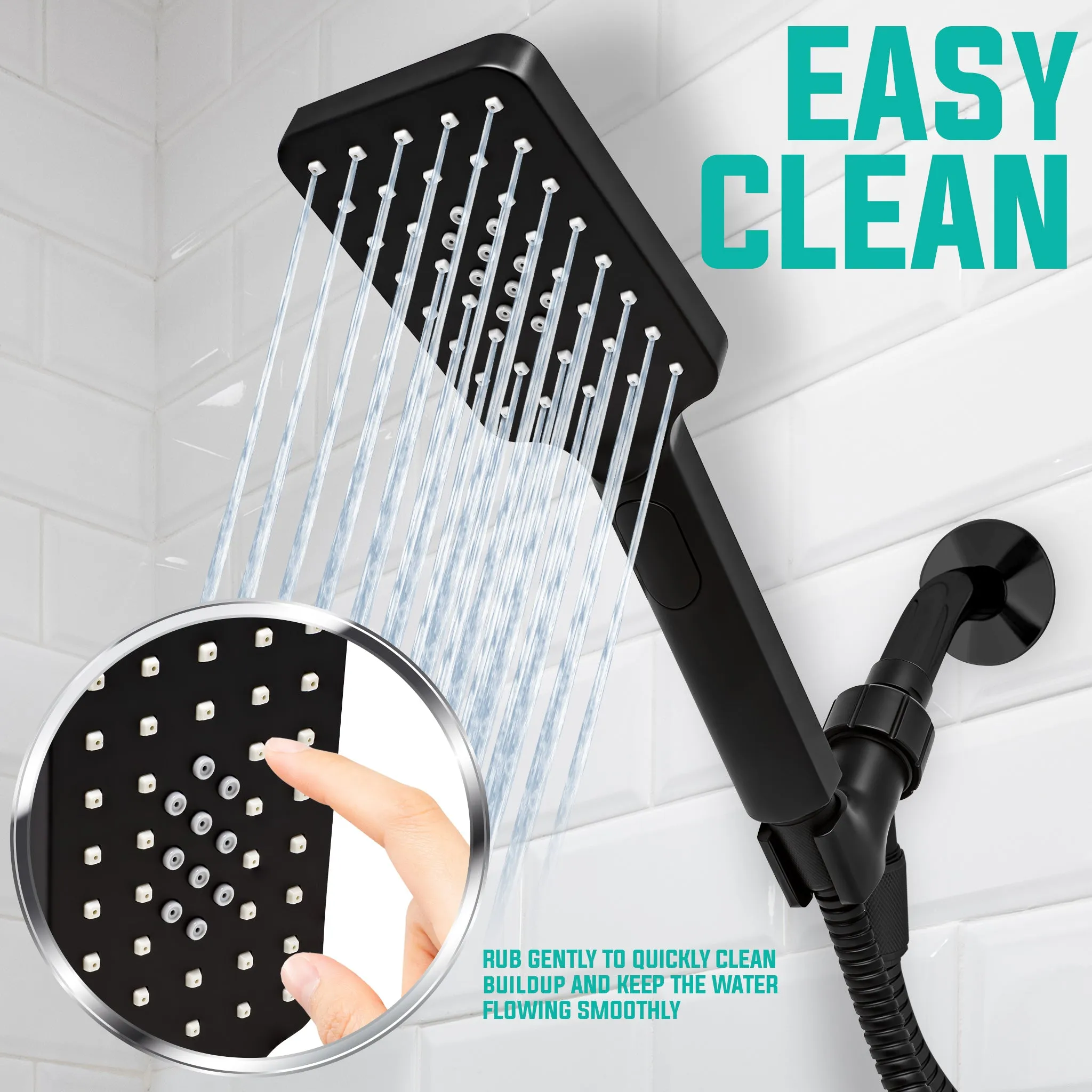 [FREE] Metpure High-Pressure Handheld Shower Head with Easy Clicker for Multiple Sprays. Low Profile Lightweight Rectangular Shower Head. Stainless Steel Hose & Adjustable Mount Holder. Matte Black Finish