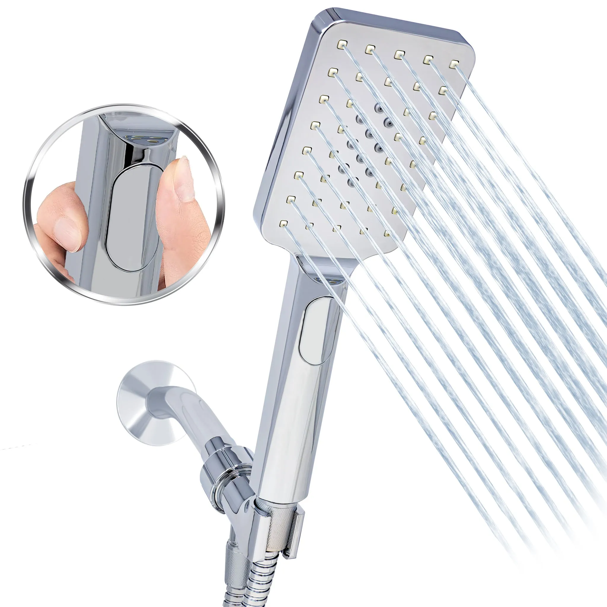 [FREE] Metpure High-Pressure Handheld Shower Head with Easy Clicker for Multiple Sprays. Low Profile Lightweight Rectangular Shower Head. Stainless Steel Hose & Adjustable Mount Holder. Matte Black Finish