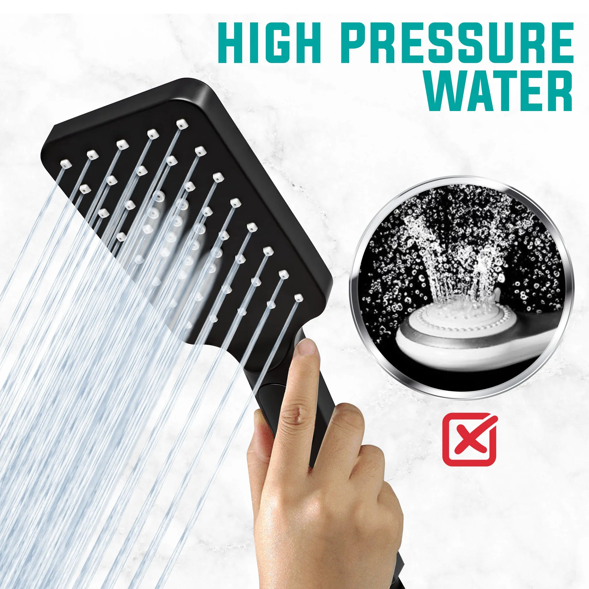 [FREE] Metpure High-Pressure Handheld Shower Head with Easy Clicker for Multiple Sprays. Low Profile Lightweight Rectangular Shower Head. Stainless Steel Hose & Adjustable Mount Holder. Matte Black Finish
