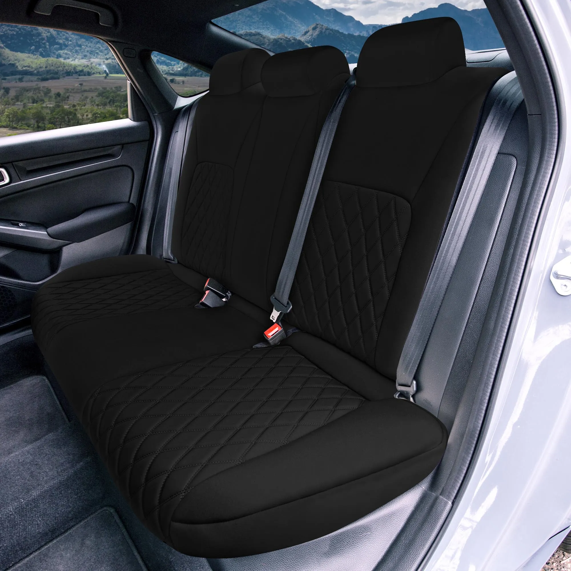 Honda Civic 2016 - 2025 Sedan Full Set Seat Covers (Solid Rear) - Black Ultraflex Neoprene