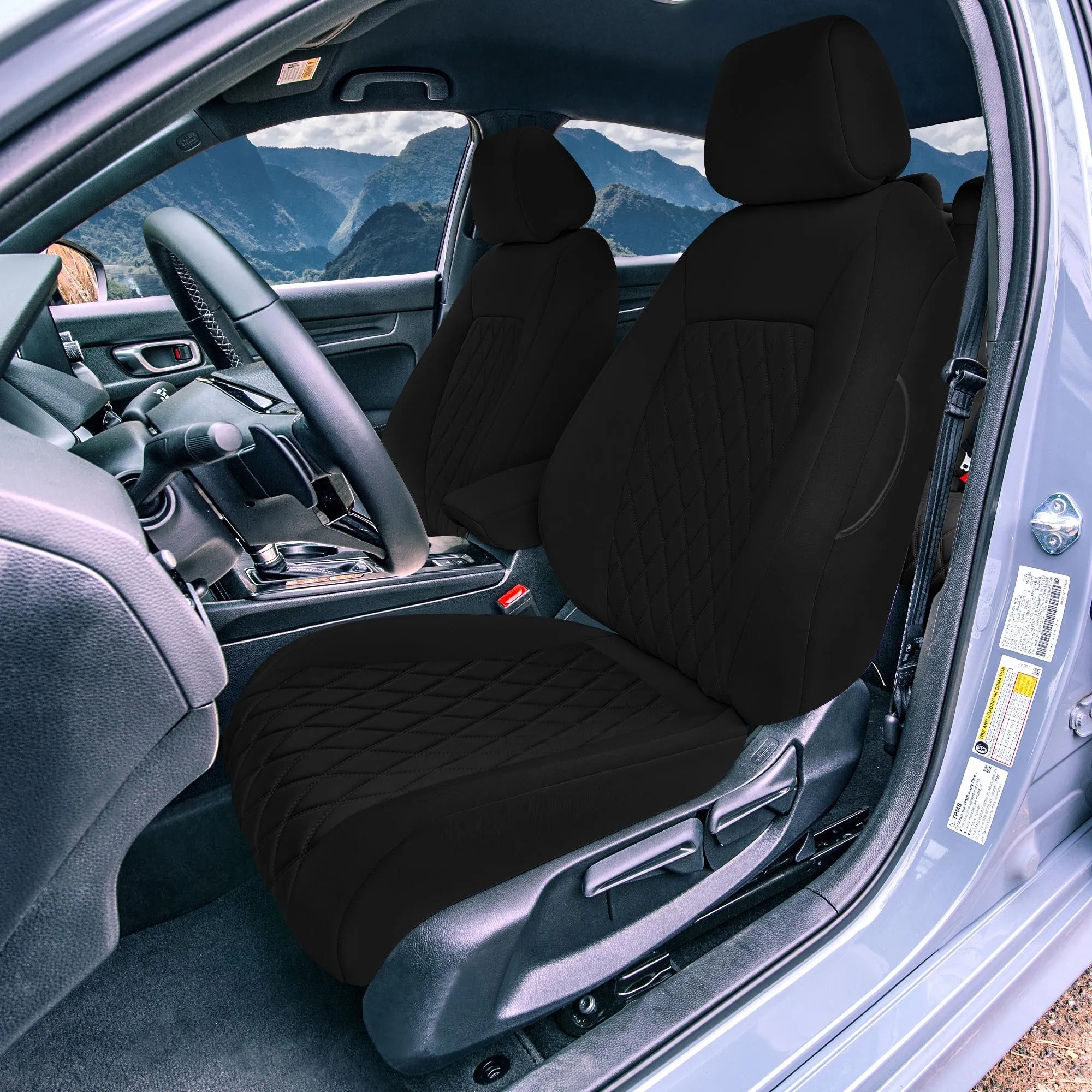 Honda Civic 2016 - 2025 Sedan Full Set Seat Covers (Solid Rear) - Black Ultraflex Neoprene