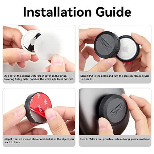 IPX8 Waterproof Airtag Holder, Case with 3M VHB Adhesive Sticker, 4 Pack
