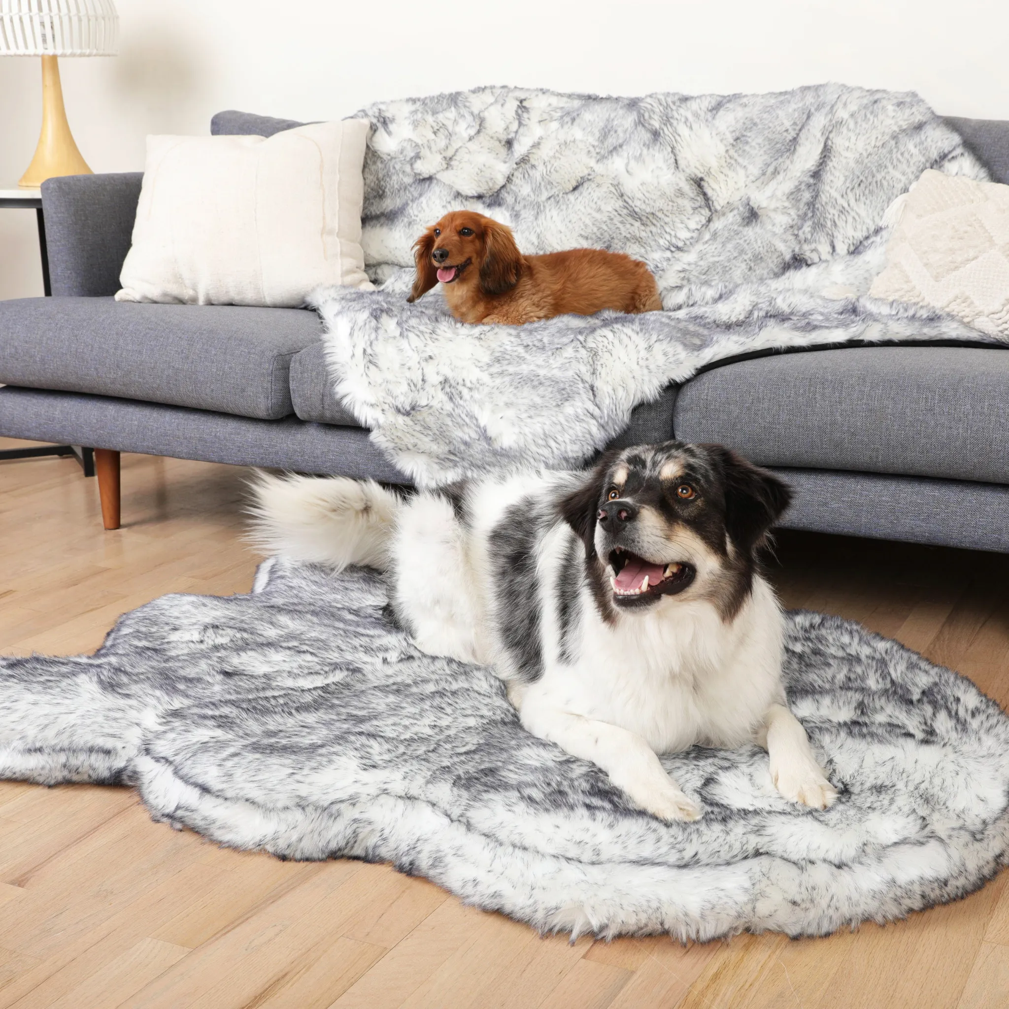 PupRug™ Luxe Orthopedic Bed   Matching Waterproof Blanket  Bundle - Ultra Plush Arctic Fox