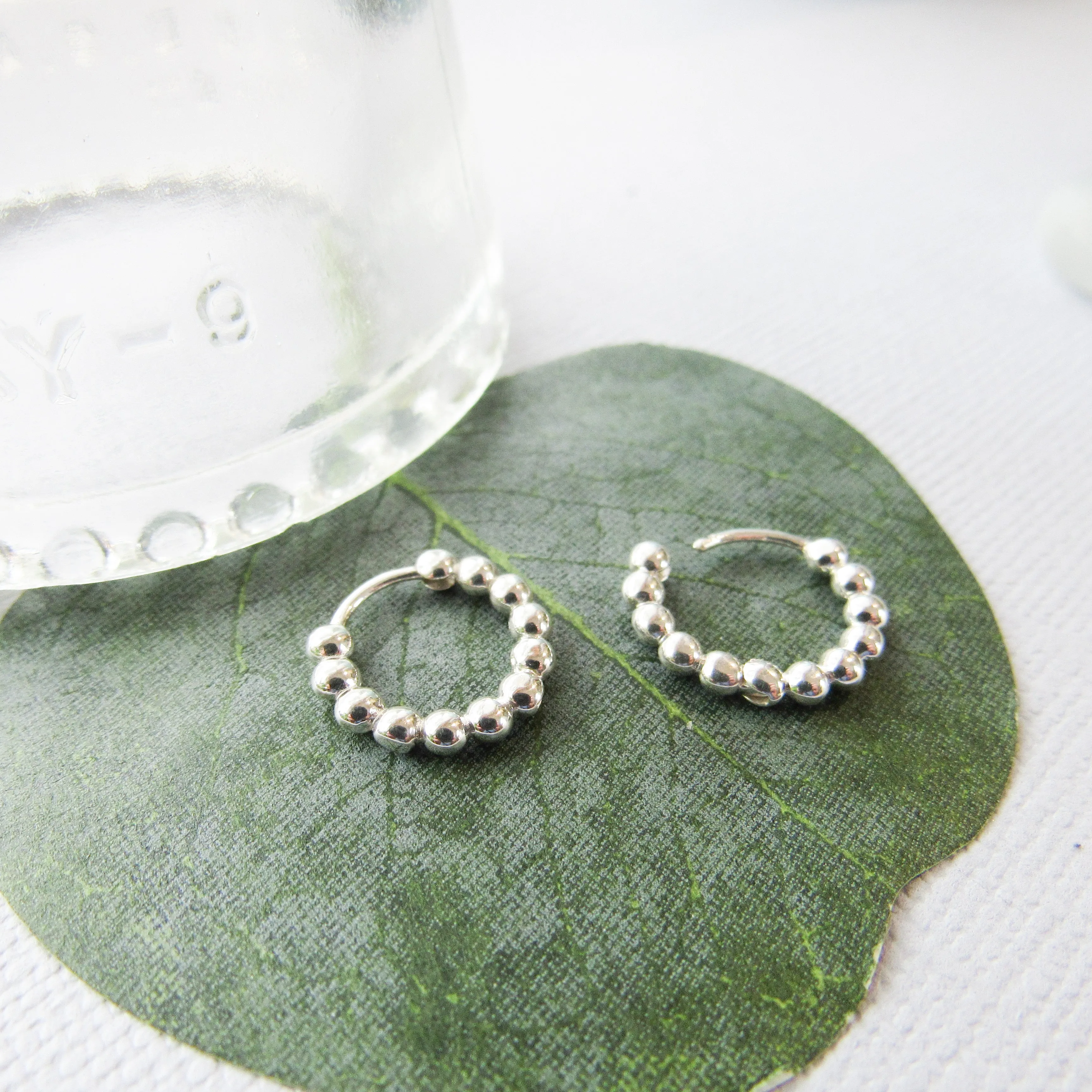 Silver Bead Huggie Hoops