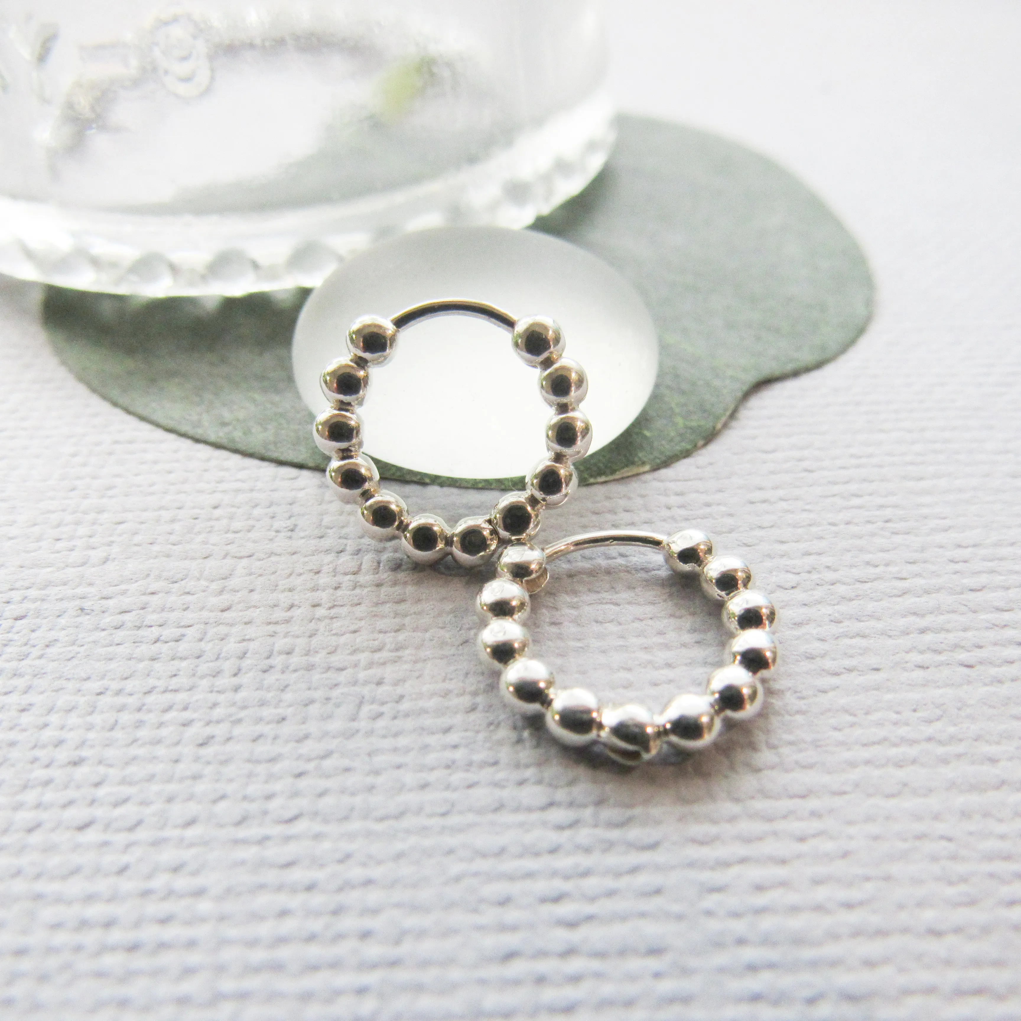 Silver Bead Huggie Hoops