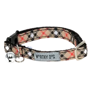 The Worthy Dog Bias Plaid Tan Cat Collar