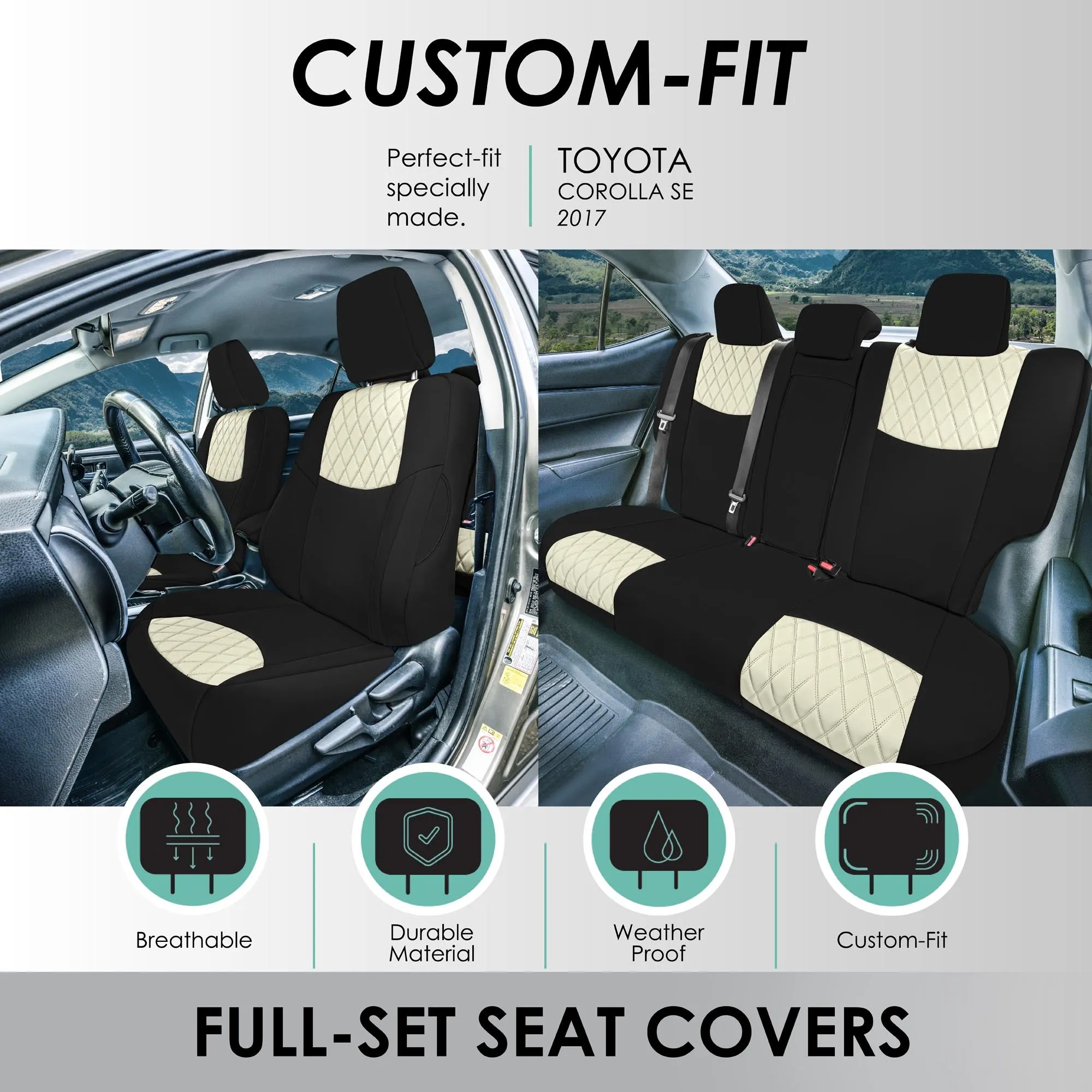 Toyota Corolla S | SE | LE 2014-2019 - Full Set Seat Covers - Beige Ultraflex Neoprene