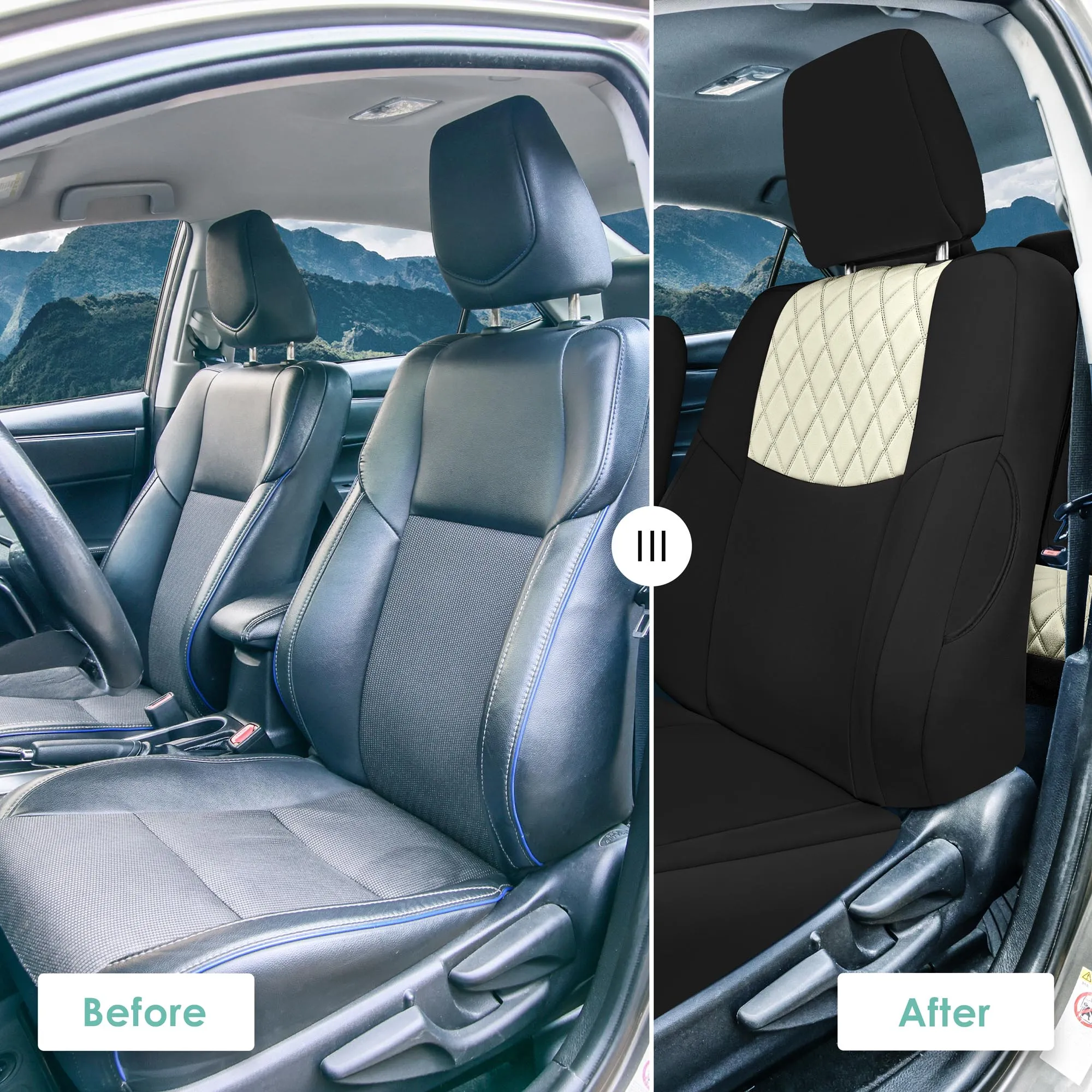 Toyota Corolla S | SE | LE 2014-2019 - Full Set Seat Covers - Beige Ultraflex Neoprene
